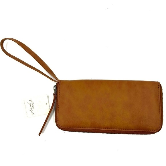 Free People Handbags - Free People Wallet Vegan Leather Distressed Brown Zip Around Wristlet Clutch NEW